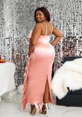 Side Ruffle Trim Satin Cami Dress